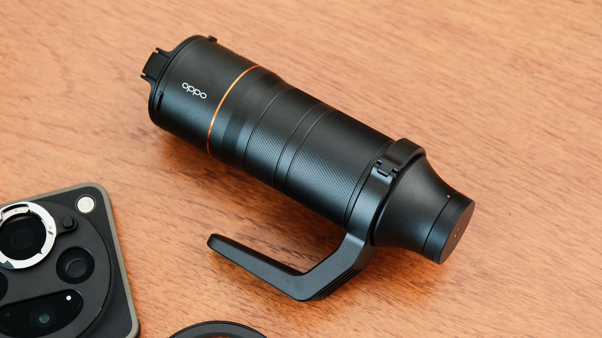 Oppo telephoto accessory lens placed beside the Find X9 Ultra