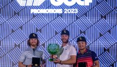 Three golfers at the LIV Golf Promotions event