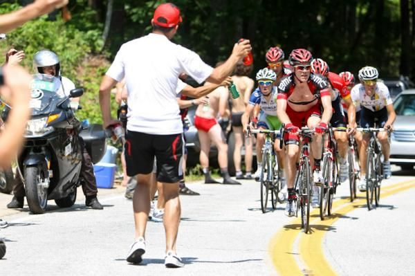 Brent Bookwalter (BMC) leads the break over the KOM.