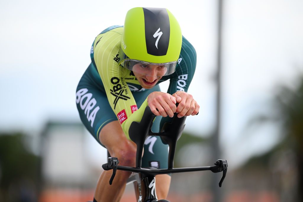 LIDO DI CAMAIORE ITALY MARCH 04 Jai Hindley of Australia and Team BoraHansgrohe sprints during the 59th TirrenoAdriatico 2024 Stage 1 a 10km individual trial time from Lido di Camaiore to Lido di Camaiore UCIWT on March 04 2024 in Lido di Camaiore Italy Photo by Tim de WaeleGetty Images