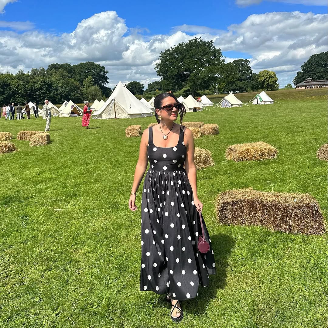 Harriet wearing polka dot dress