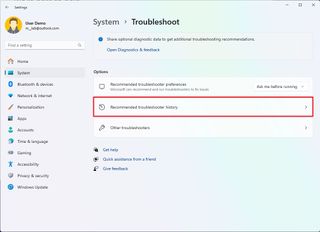 Recommended Troubleshooter History