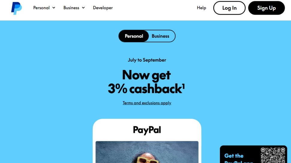 Website screenshot of PayPal (July, 2025)