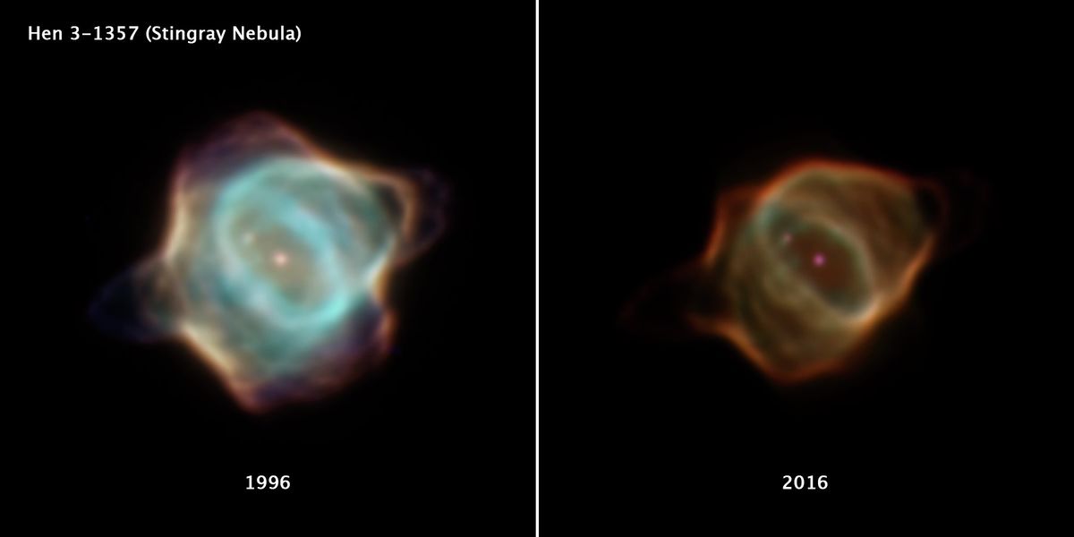 The Stingray Nebula fades rapidly, Hubble Telescope photos show