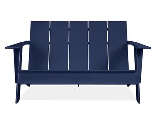 A navy blue Adirondack bench seat