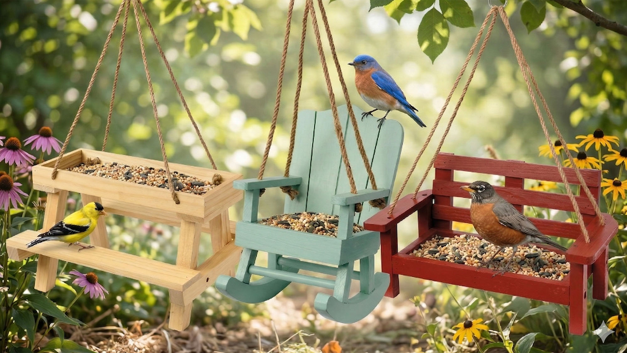 ALDI's Belavi furniture-style bird feeders visited by garden birds