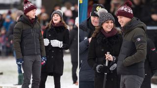 Two photos of Prince William and Kate Middleton laughing while in Sweden