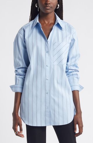 Stripe Long Sleeve Cotton Button-Up Shirt