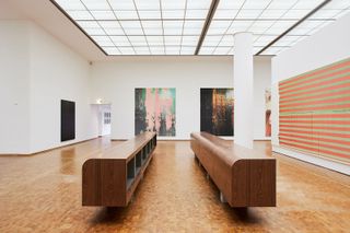 Installation view of ‘Wade Guyton: Zwei Dekaden MCMXCIX–MMXIX’ at Museum Ludwig, Cologne