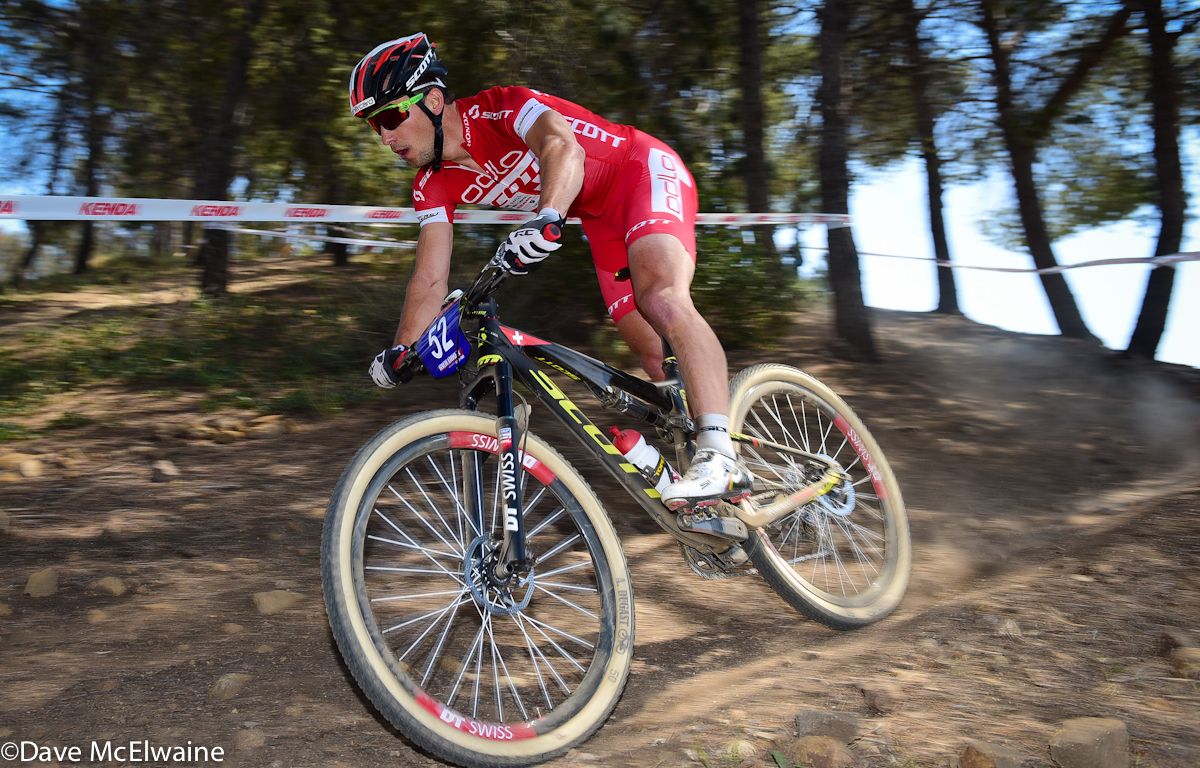 Nino Schurter (Scott Swisspower) racing to victory at Bonelli Park last weekend.