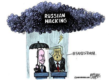 Political cartoon U.S. Trump Putin Helsinki summit Russian hacking
