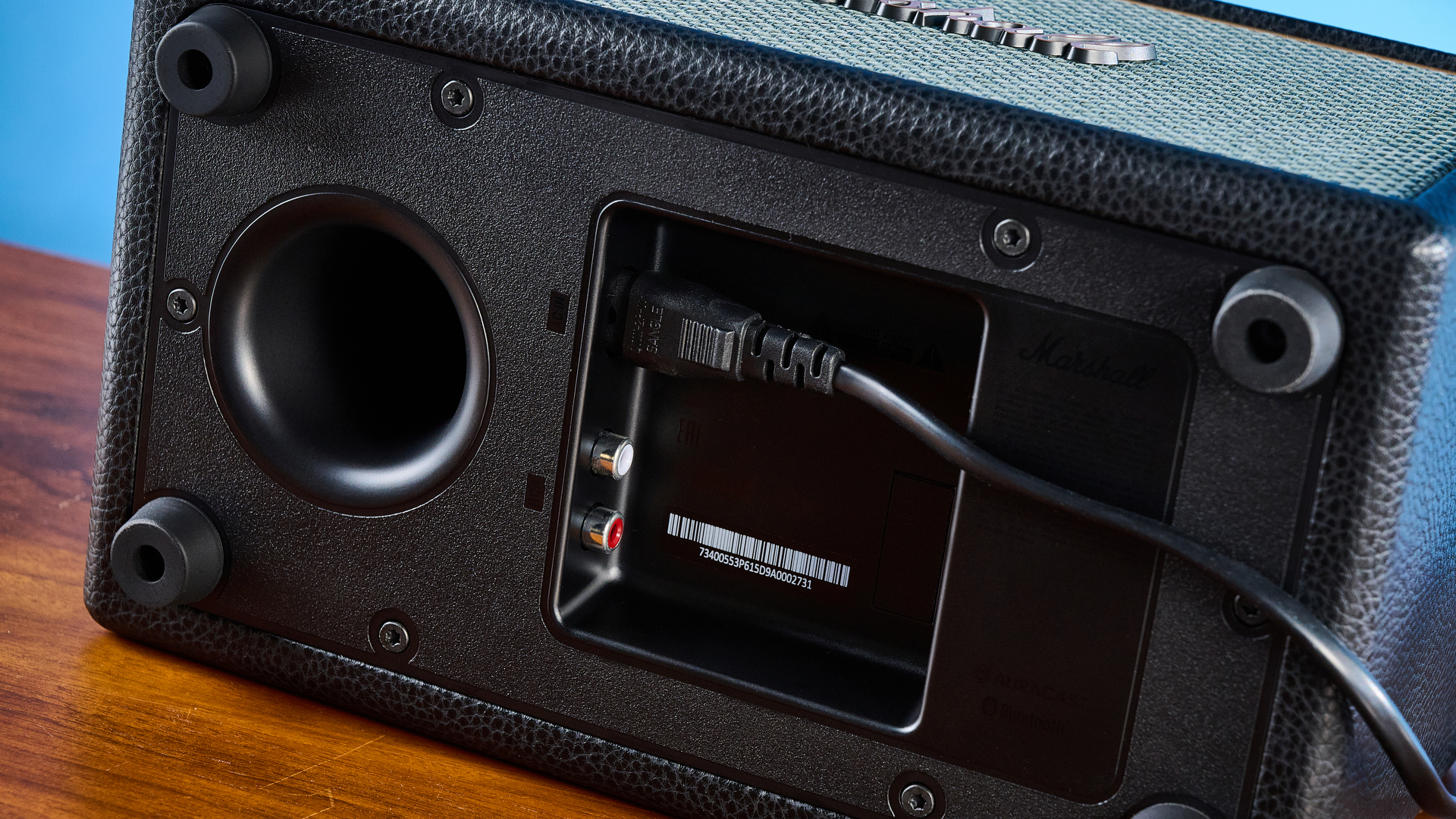 A black Marshall Acton IV mains-powered home speaker