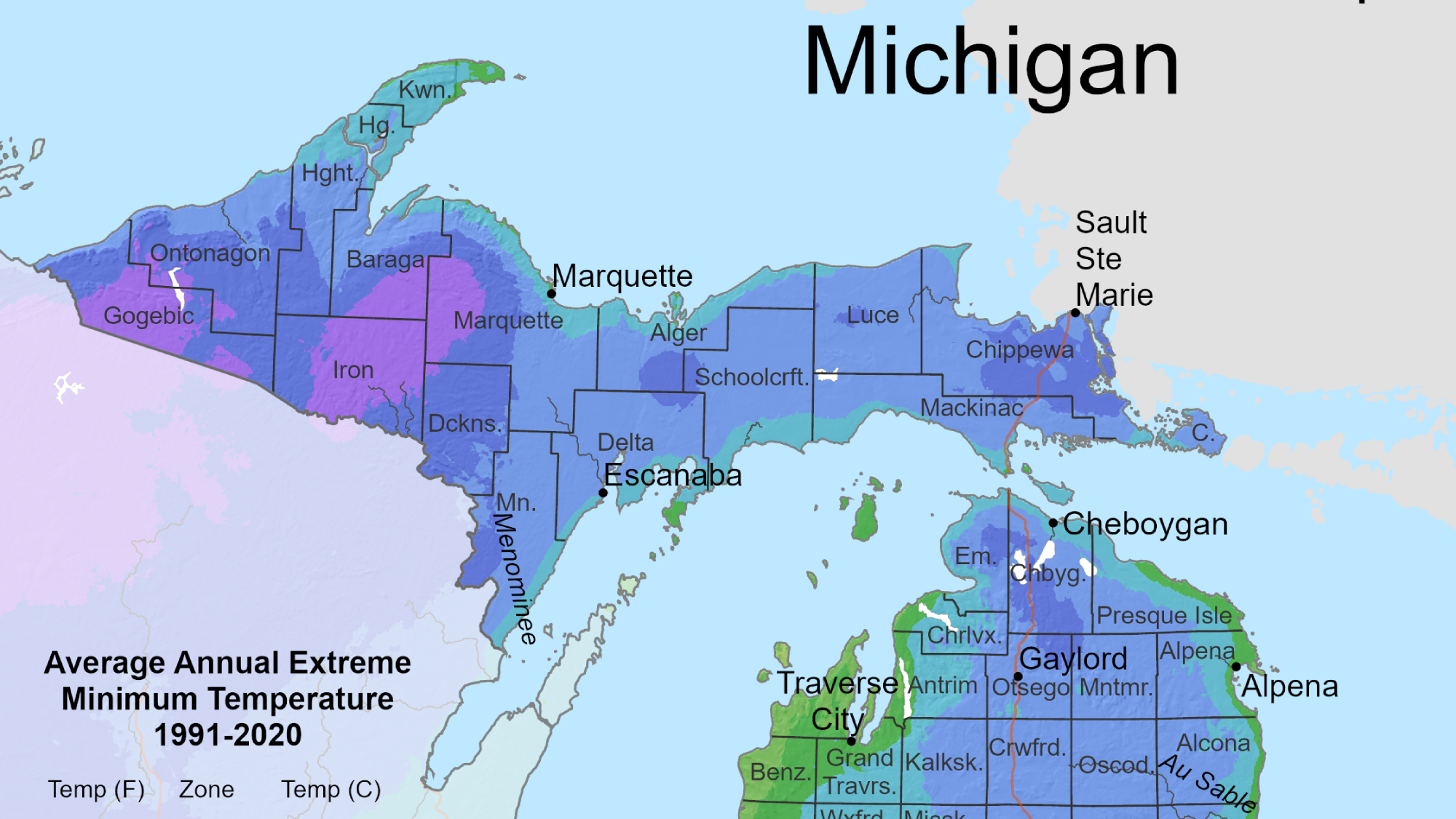 usda michigan growing zone map