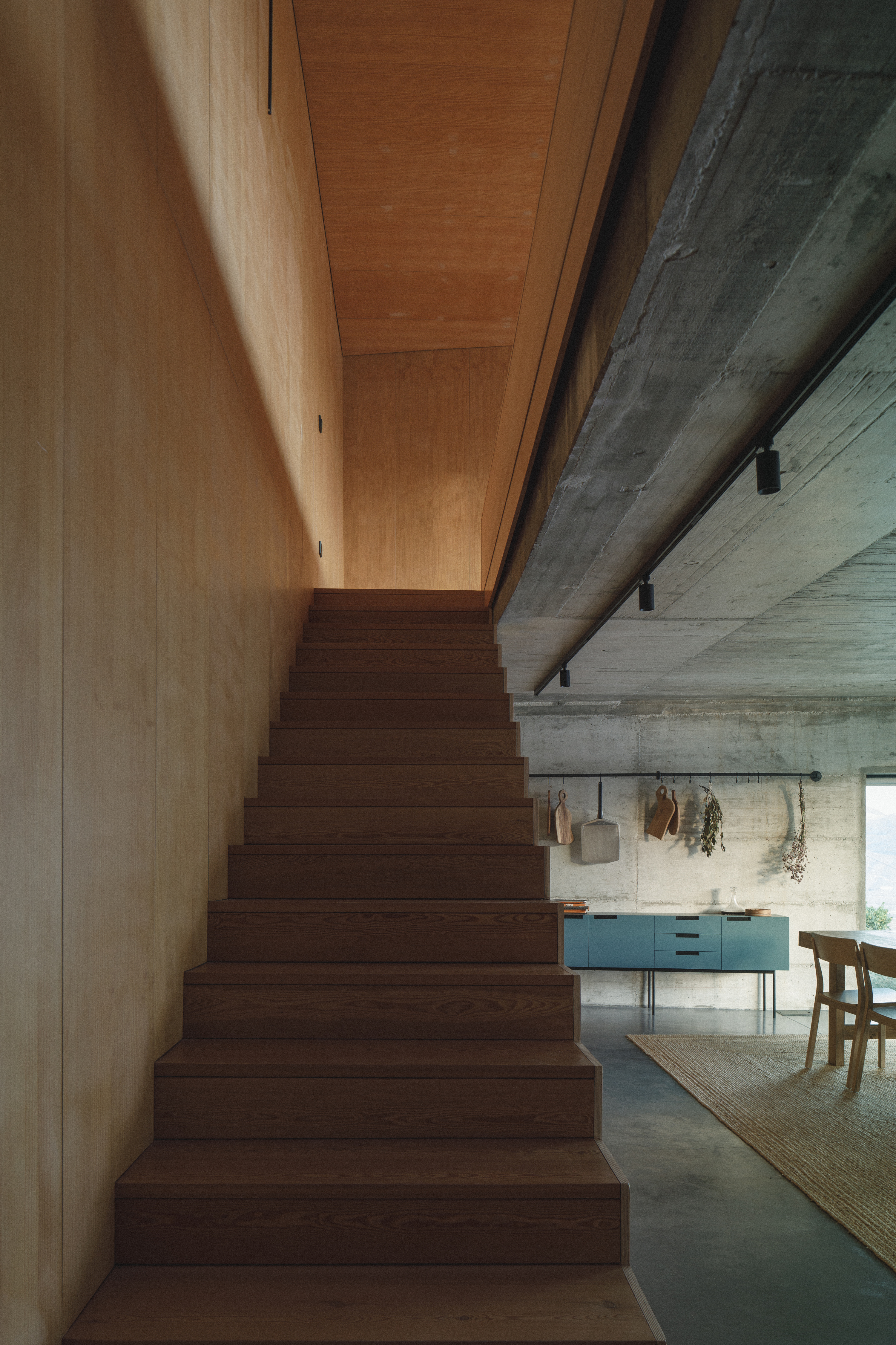 The timber clad internal staircase