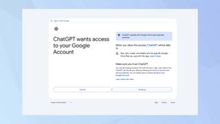 Screenshot of Google Drive access confirmation page to link to ChatGPT. 