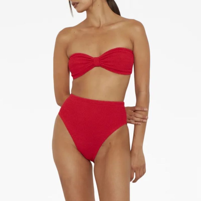 Red Hunza G bikini on model 