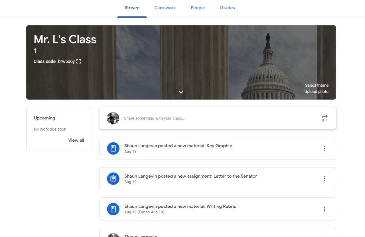 Google Classroom Teacher View screenshot