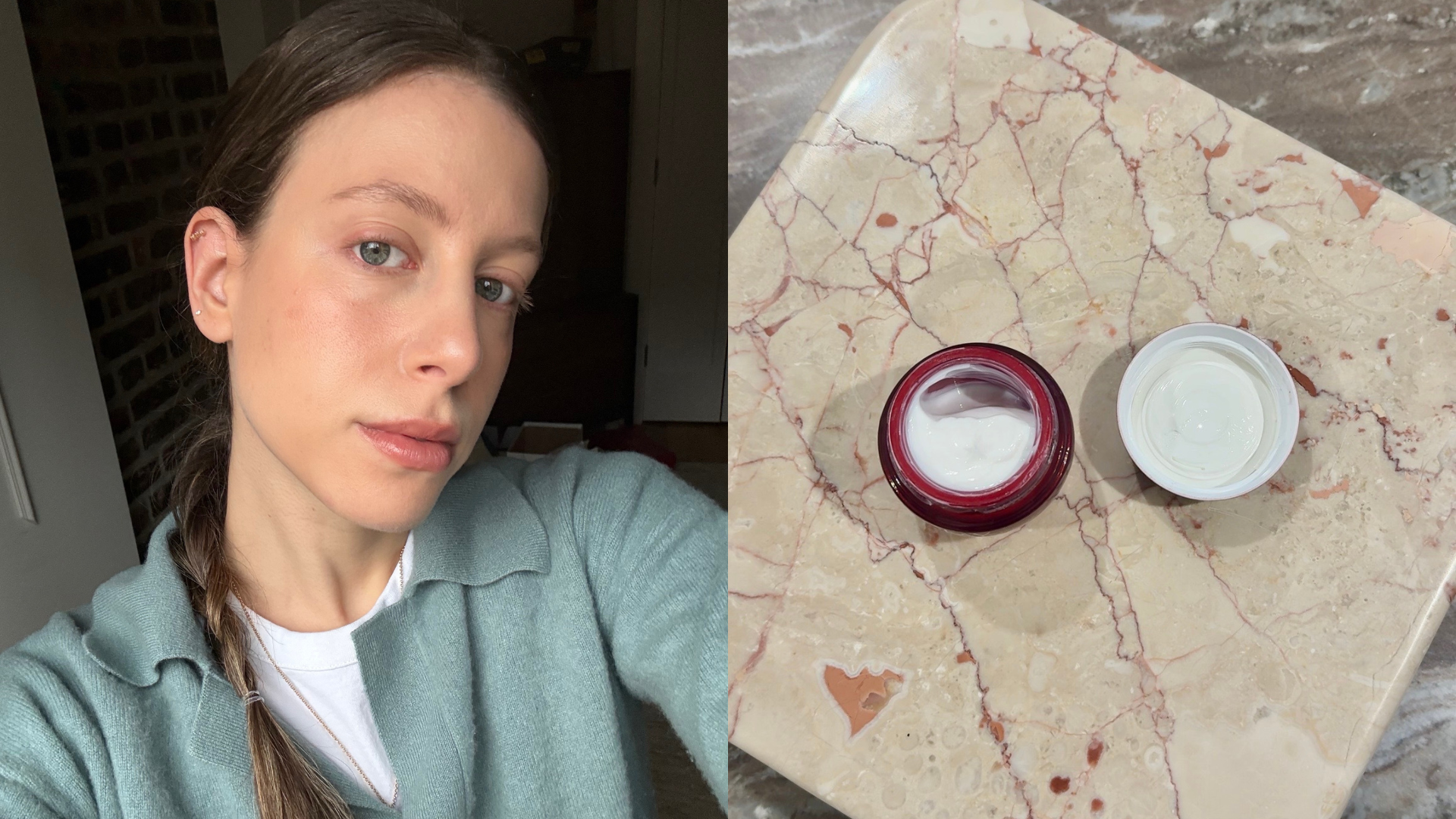 Jamie Schneider testing Olay's new Regenerist Micro-Sculpting Cream 