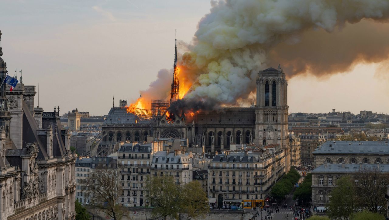 Fire rips through the roof of Notre-Dame Cathedral