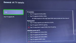 Xbox Series X TV compatibility screen