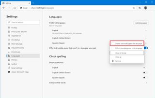 Microsoft Edge change default display language