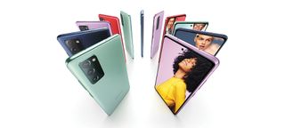 Promotional art of the Galaxy S20 FE range
