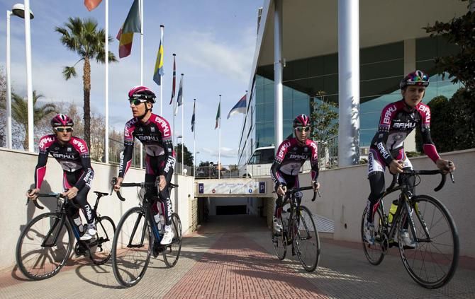 Dennis van Winden, Ioannis Tamouridis, Enver Asadov and Ismail Iliasov take off on the first ride of training camp