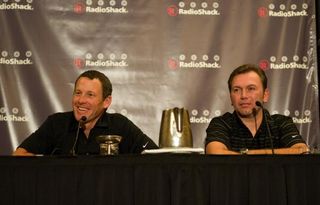 Lance Armstrong and Johan Bruyneel at their first official RadioShack press conference.