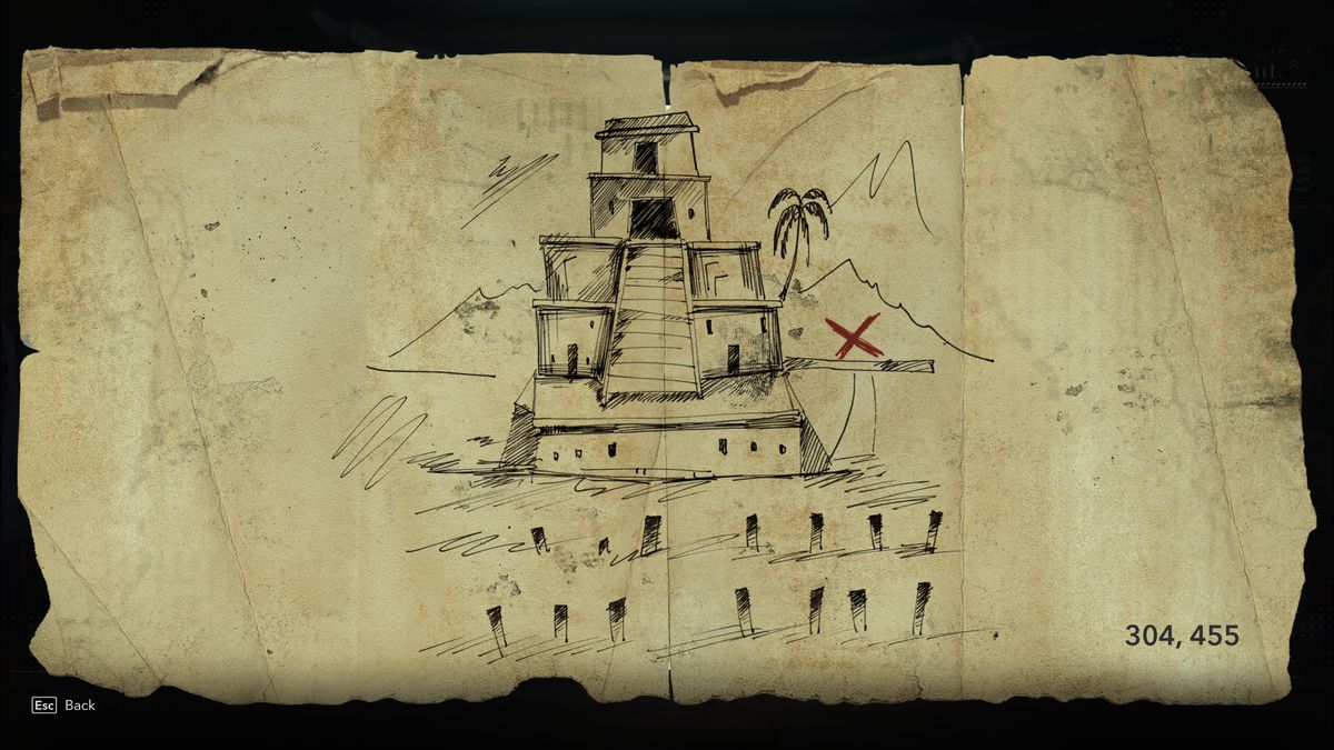 Black Flag treasure maps: A hand-drawn map leading to buried treasure.