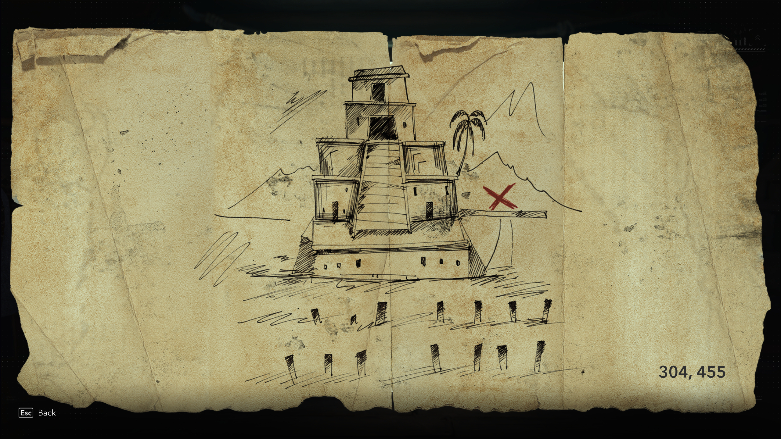 Black Flag treasure maps: A hand-drawn map leading to buried treasure.