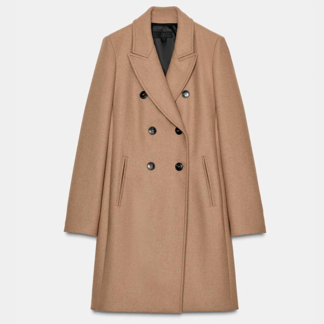 Zara Double-Breasted Coat With Shoulder Pads