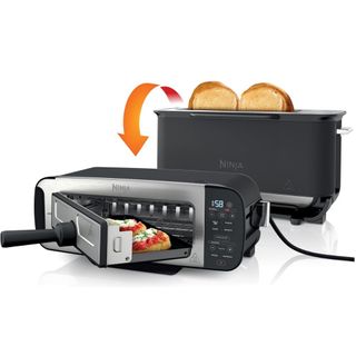 A diagram of a multipurpose toaster, panini press and compact grill in use