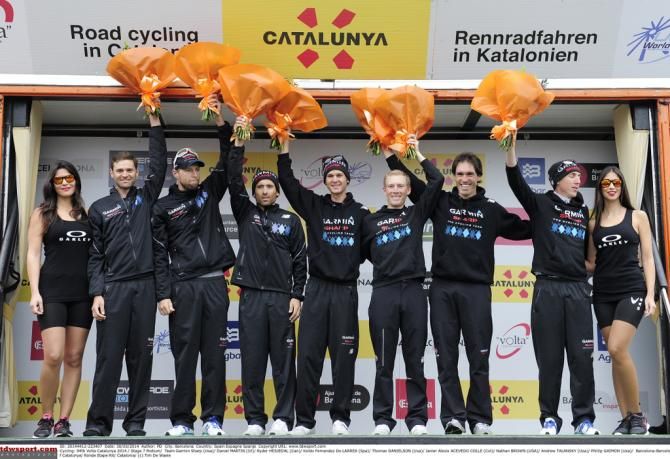 Acevedo and Garmin-Sharp celebrate the team classification victory in Catalunya