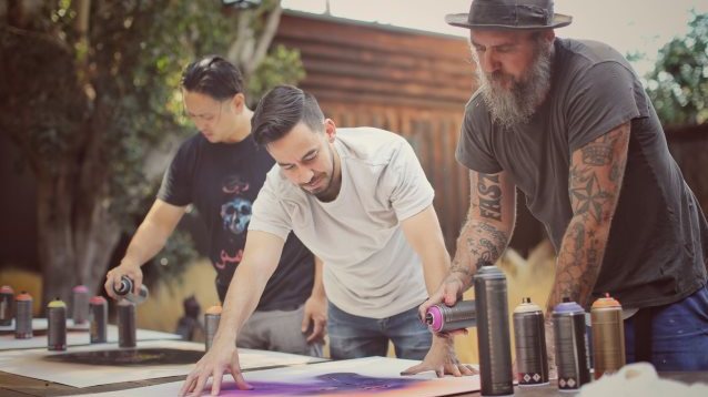 Joe Hahn and Mike Shinoda with Blaine Halvorson