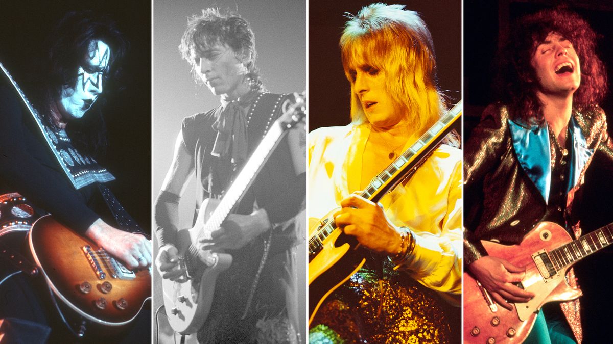 [L-R] Ace Frehley, Johnny Thunders, Mick Ronson and Marc Bolan