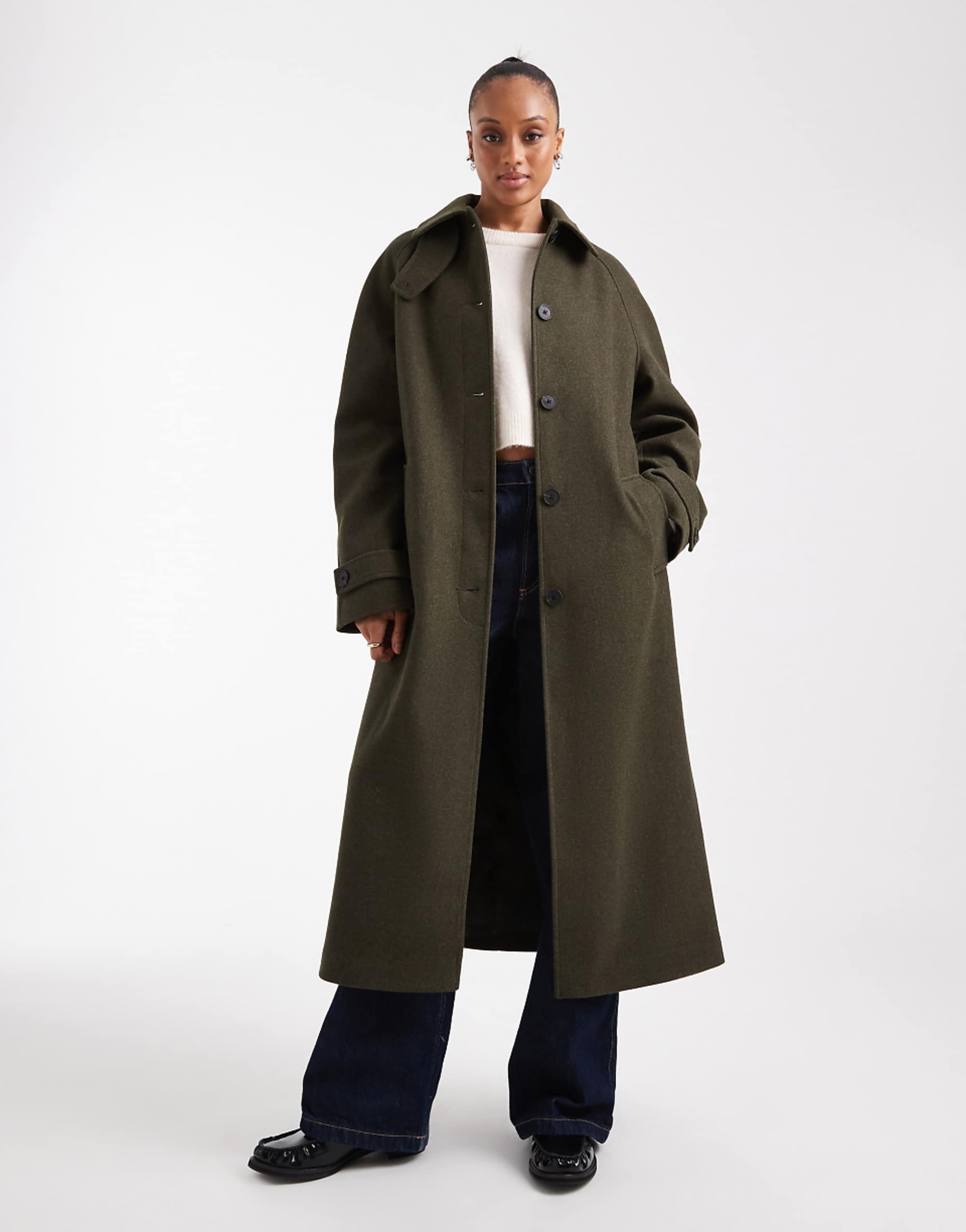 Asos Design Tall Longline Car Coat in Olive