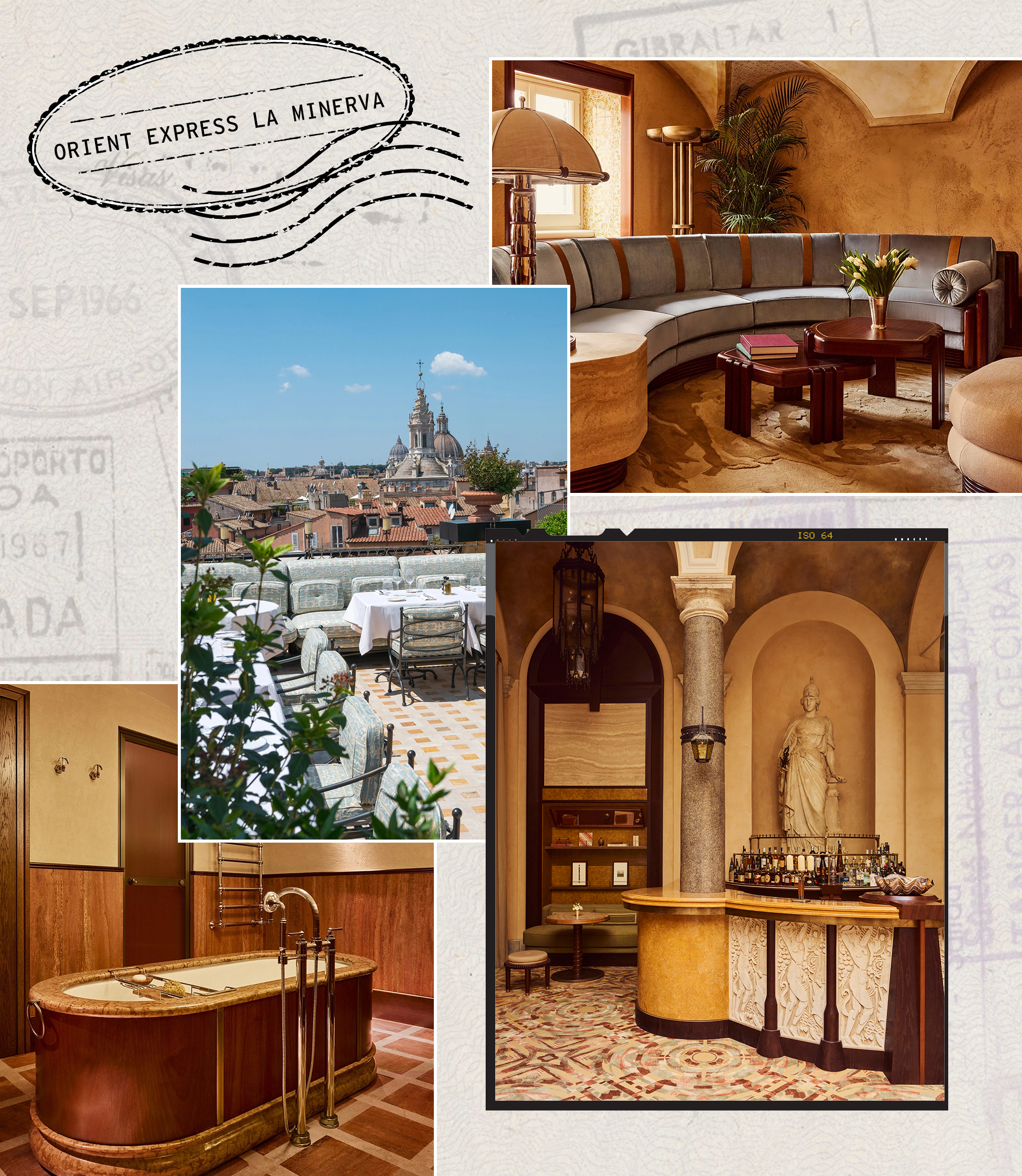 a collage of four images of Orient Express La Minerva