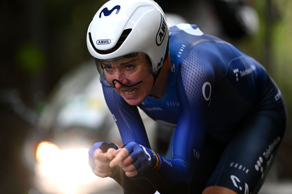 CHIANCIANO ITALY JUNE 30 Annemiek Van Vleuten of The Netherlands and Movistar Team sprints during the 34th Giro dItalia Donne 2023 Stage 1 a 44km individual time trial from Chianciano to Chianciano on June 30 2023 in Chianciano Italy Photo by Dario BelingheriGetty Images