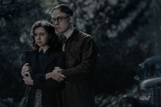 Bel Powley as Miep and Joe Cole as Jan in A Small Light