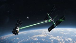 Illustration of tractor beam in space