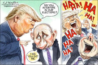 Political cartoon U.S. Trump Putin meddling Russia investigation 2016 election