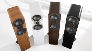 Q Acoustics 3050c speakers in four different finishes