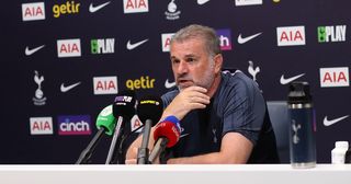 Tottenham Hotspur manager Ange Postecoglou press conference at Tottenham Hotspur Training Ground on July 10, 2023 in London, England.