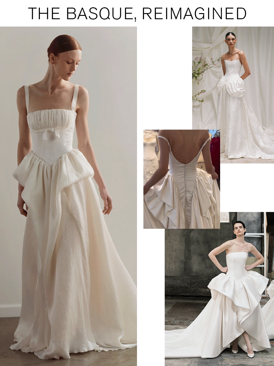 A collage of Basque waist dresses