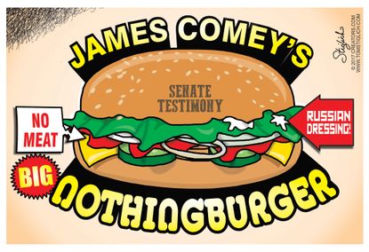 Political cartoon U.S. Comey hearing nothing burger
