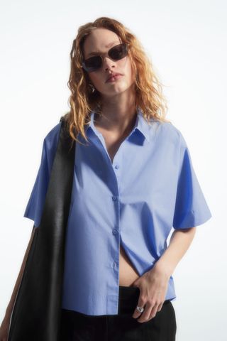 Boxy Short-Sleeved Poplin Shirt