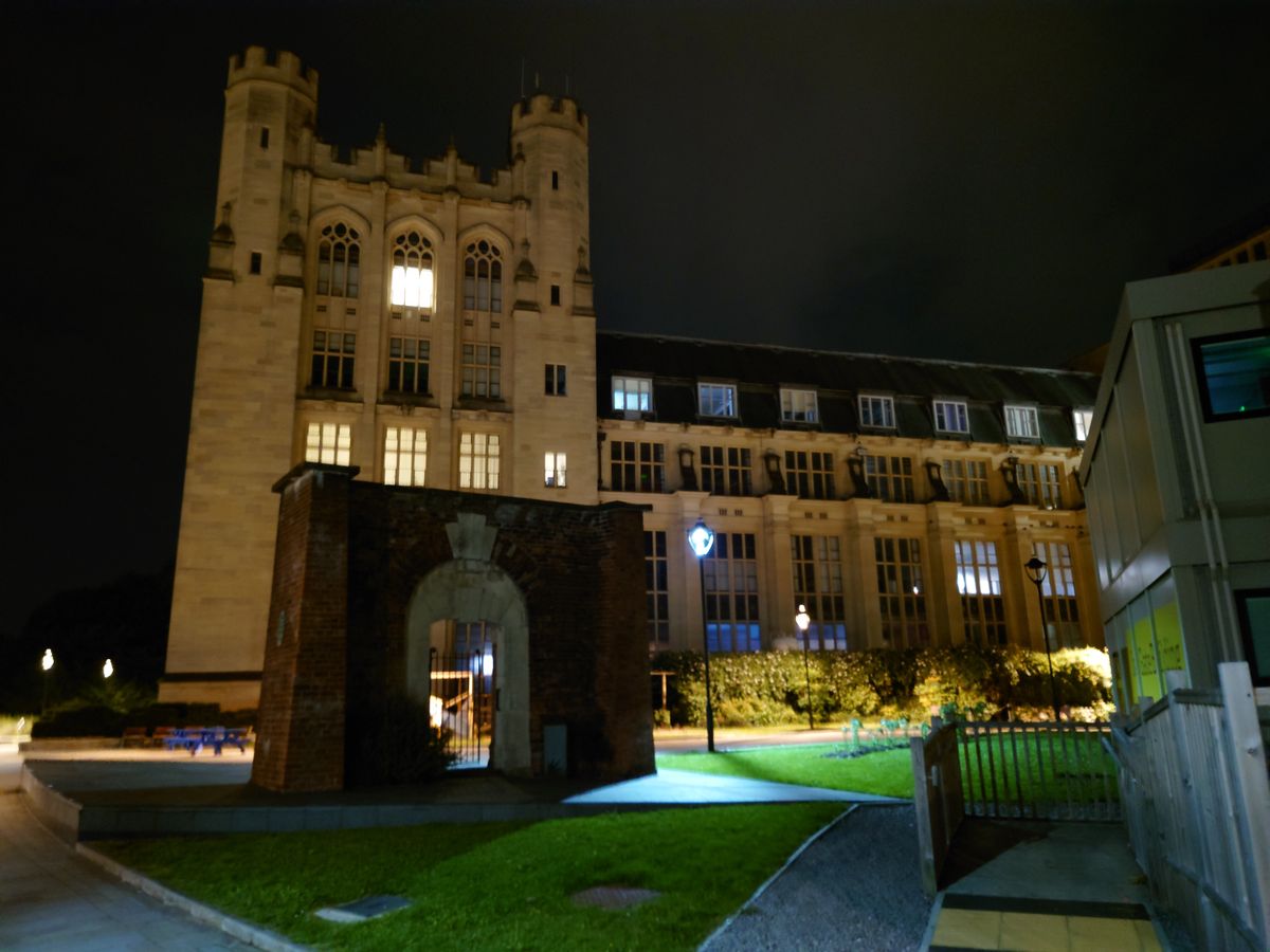 A Sony Xperia 5 III camera sample showing a building at night