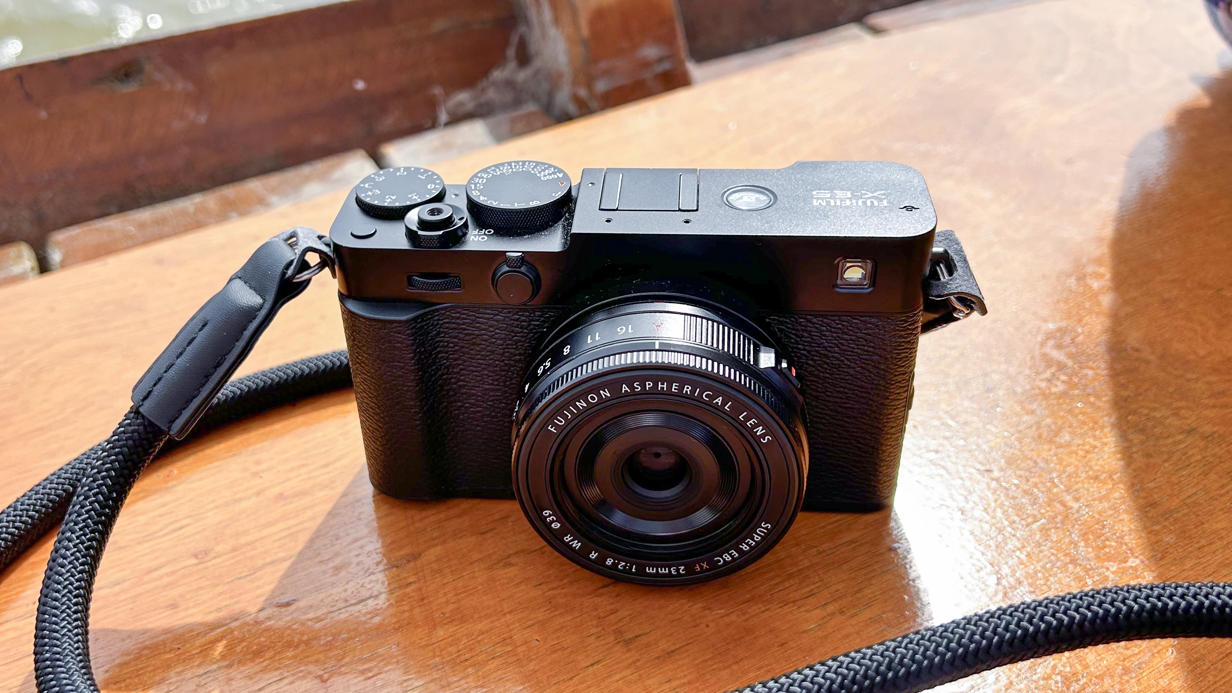 The top plate of new Fujifilm X-E5 film simulation camera.