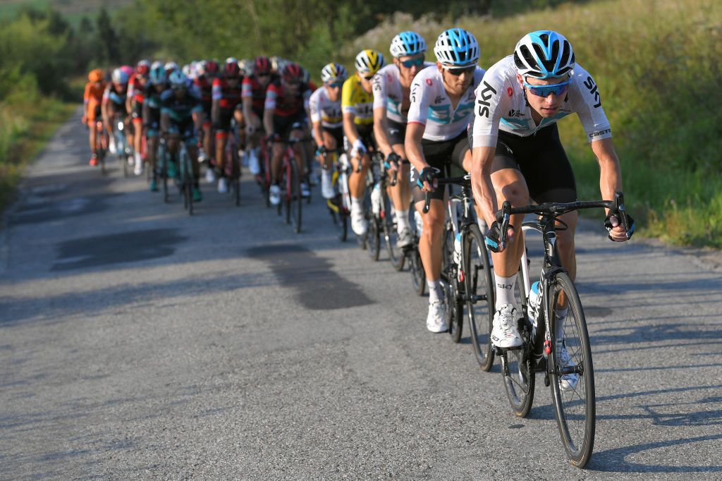 Team Sky's Lukasz Wisniowski on the front