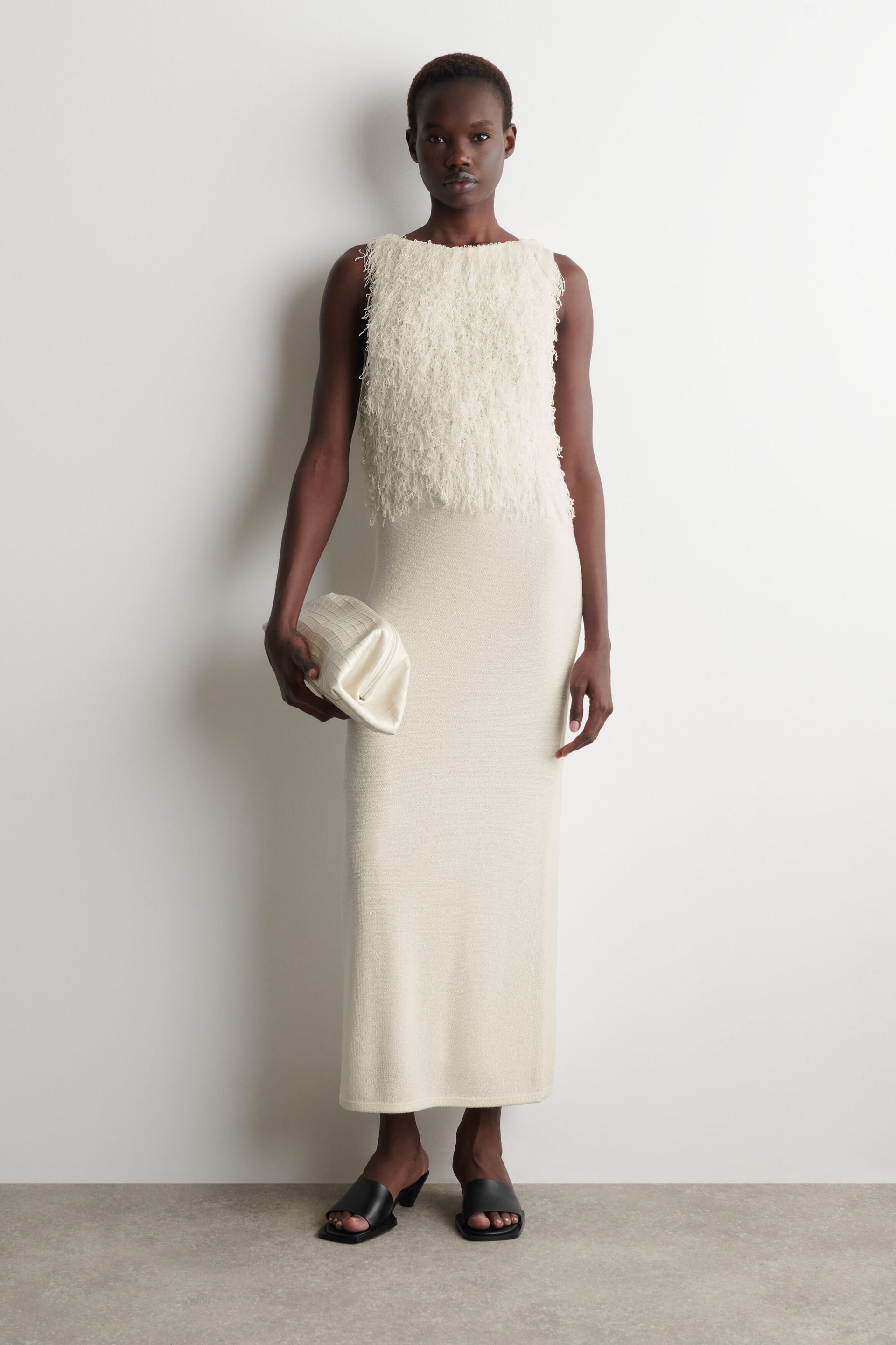 Fringed Knitted Column Dress